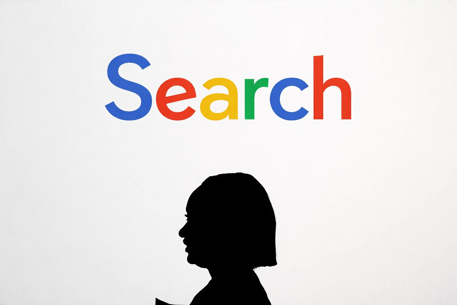 colorful search logo with silhouette