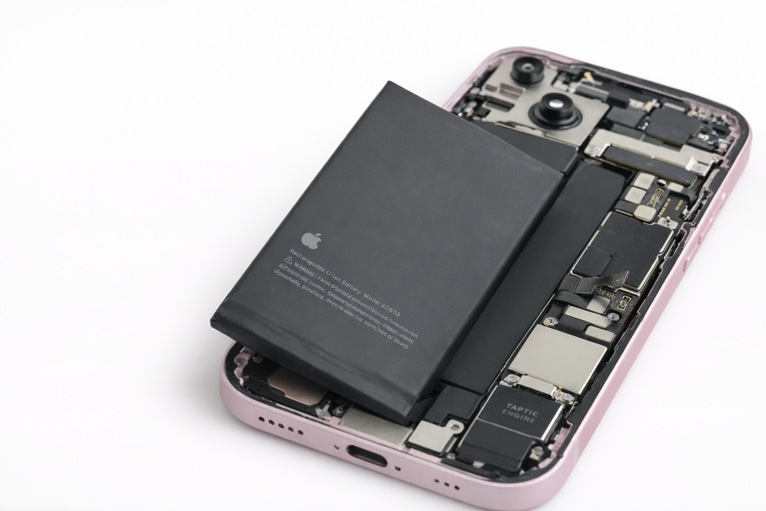 disassembled smartphone with lithium ion battery