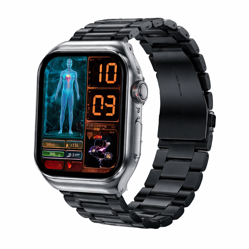 futuristic smartwatch with health display