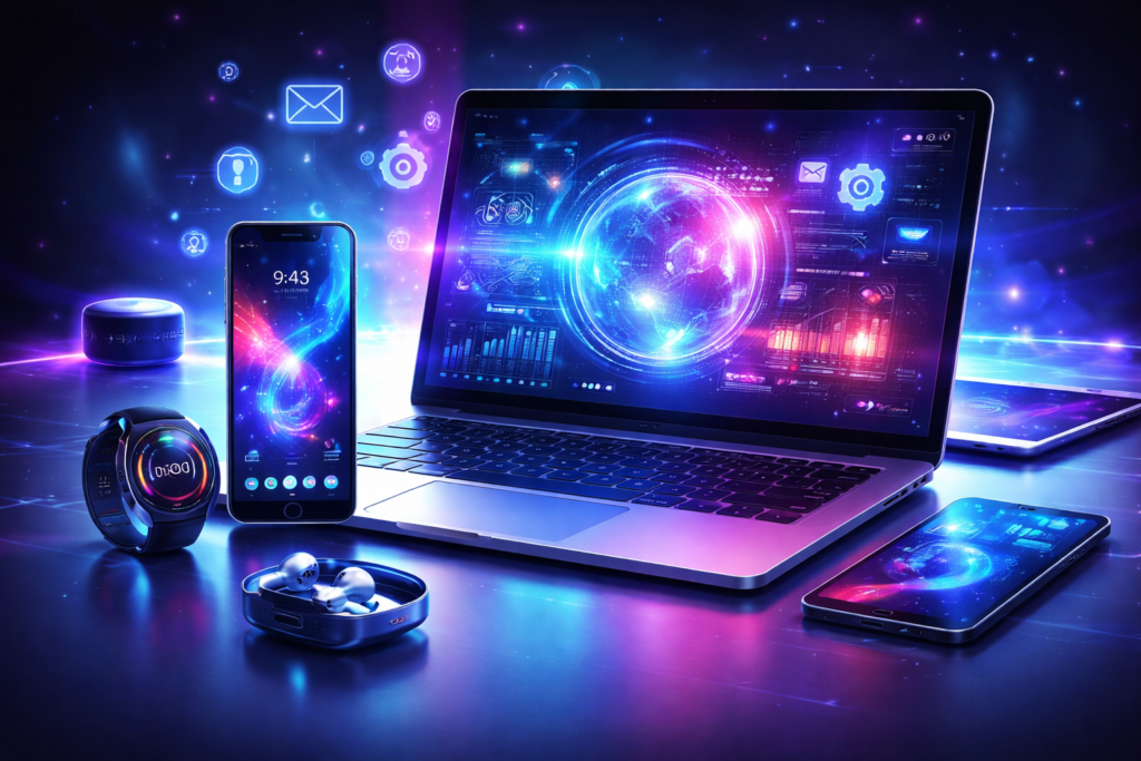 futuristic tech setup with neon glow