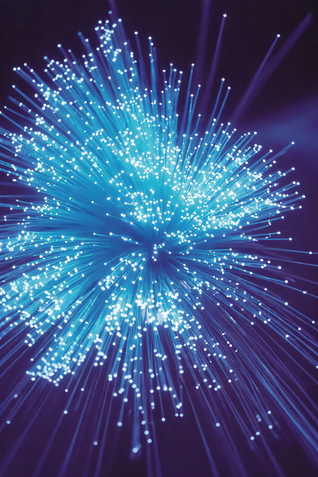 glowing fiber optic strands in blue