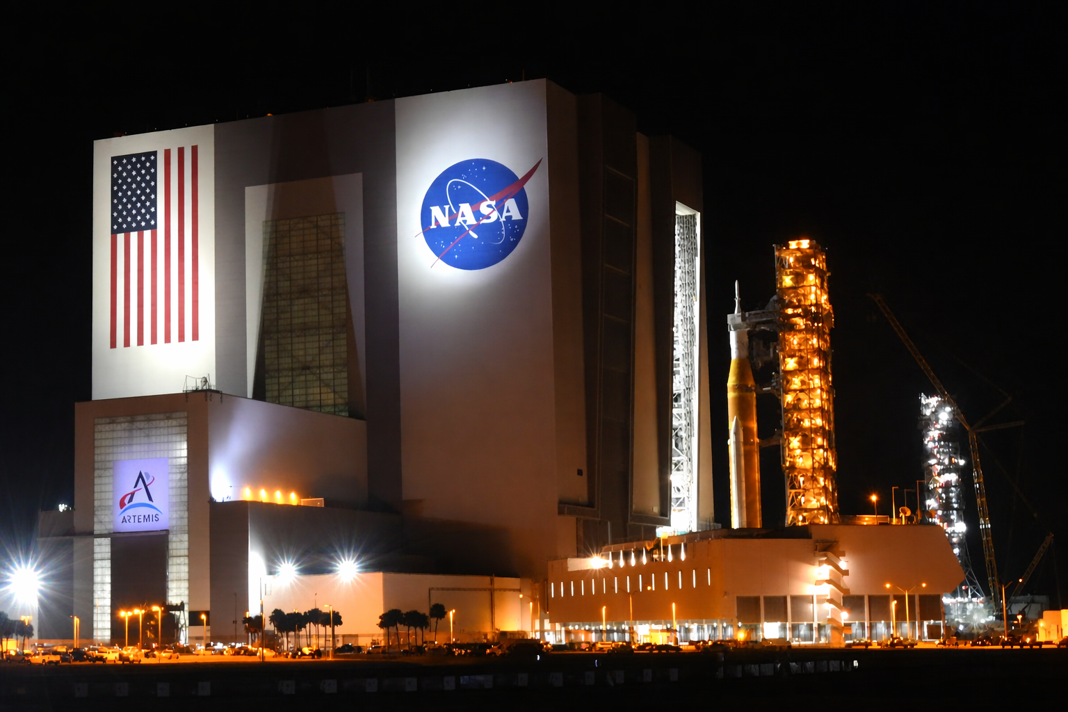 nasa's kennedy space center at night