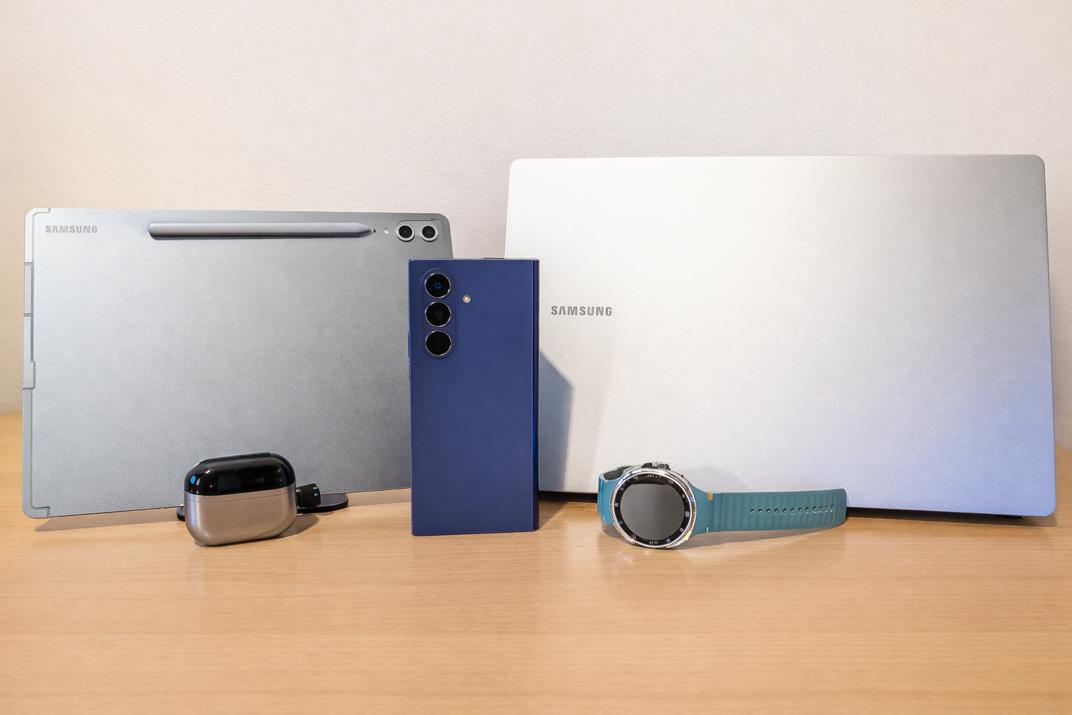 samsung device collection on wooden surface