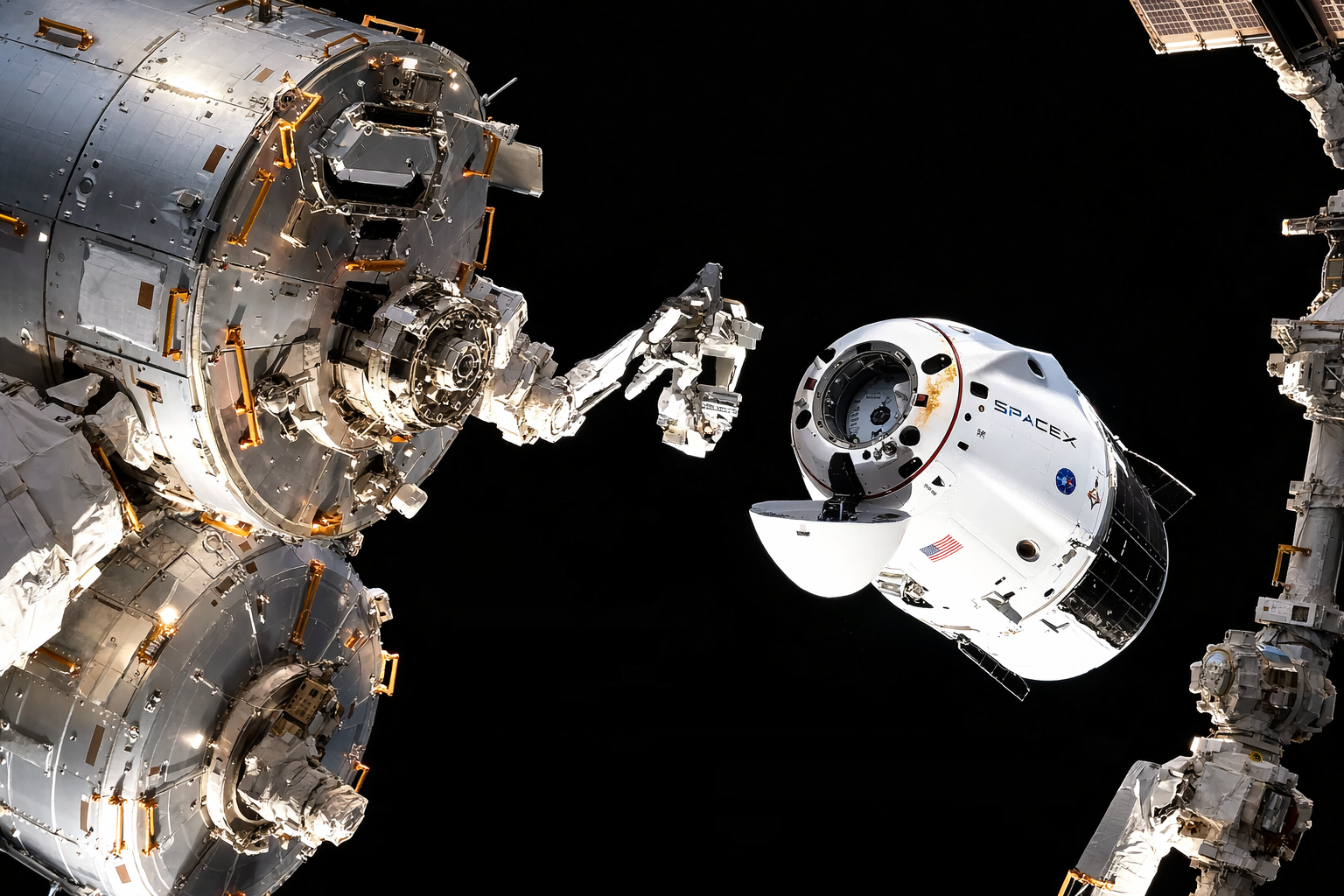 spacex dragon approaches the iss in orbit