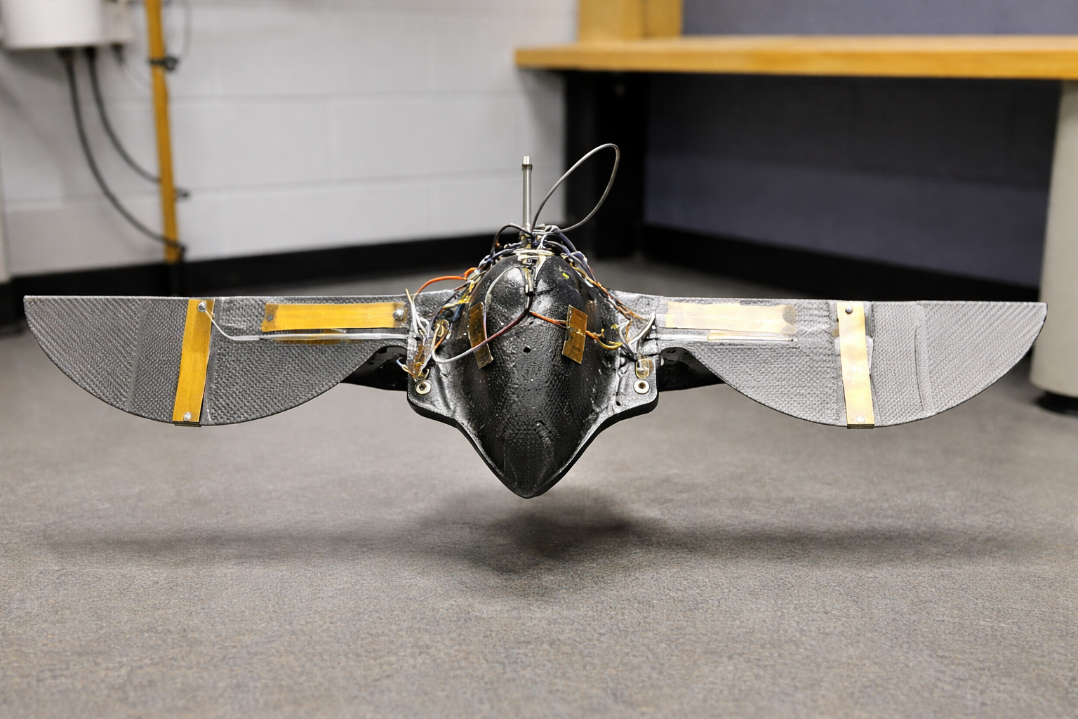 experimental ornithopter drone in lab