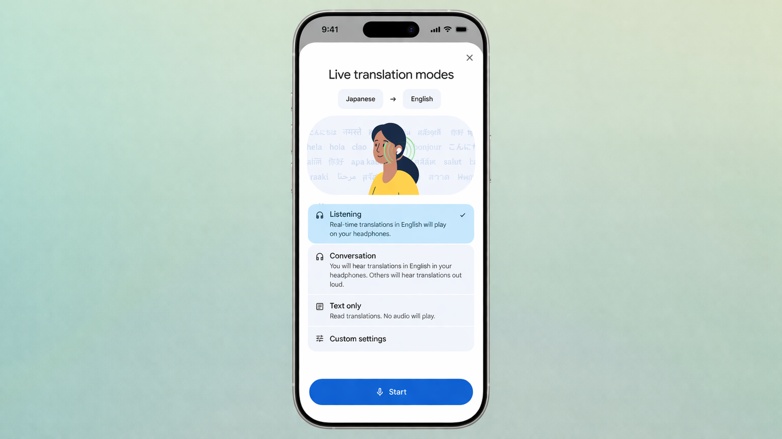 live translation modes on smartphone ui