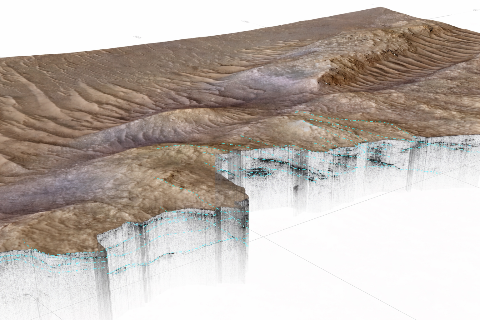 martian river delta cross section visualization