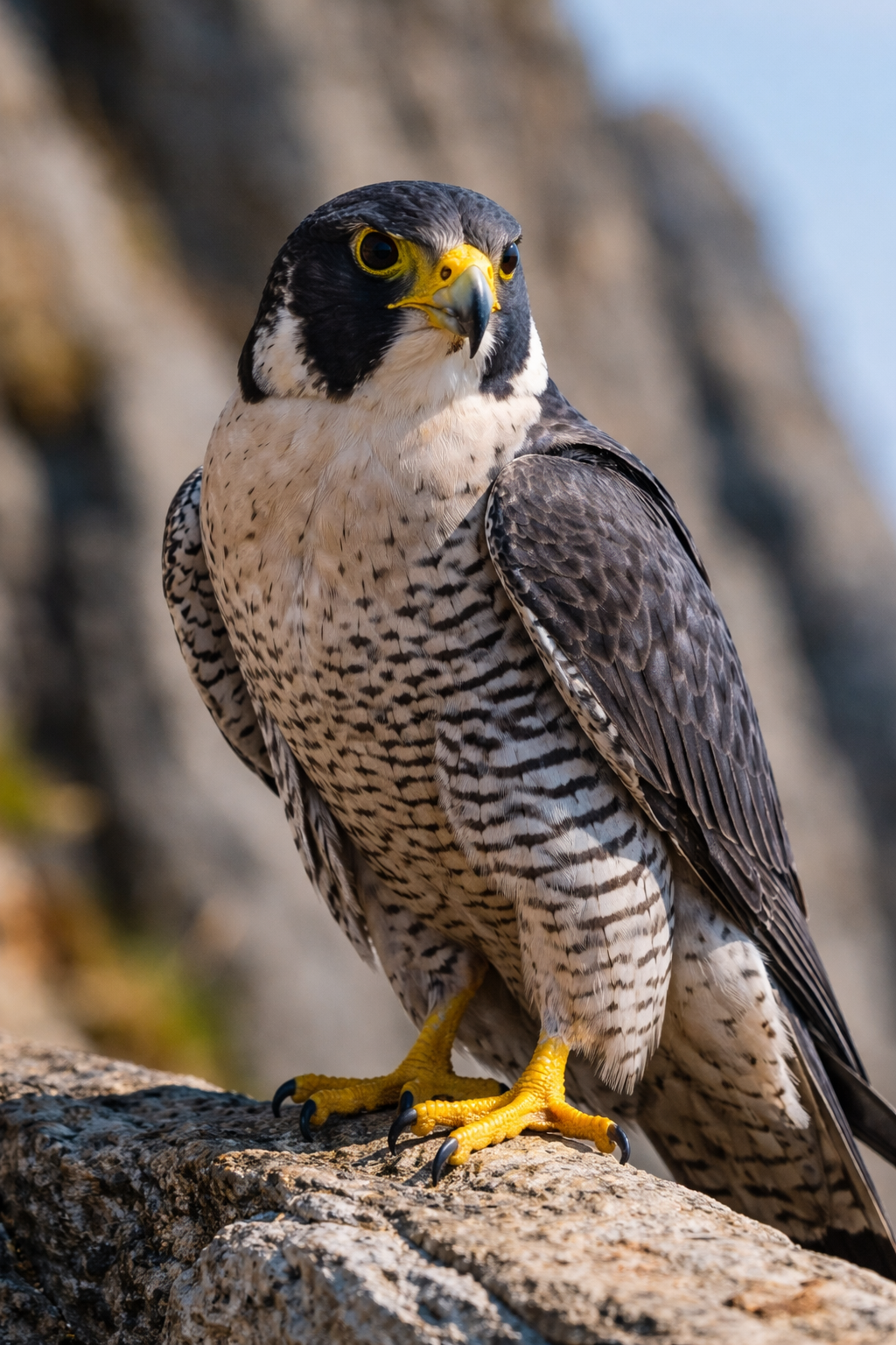 peregrine falcon on rocky ledge