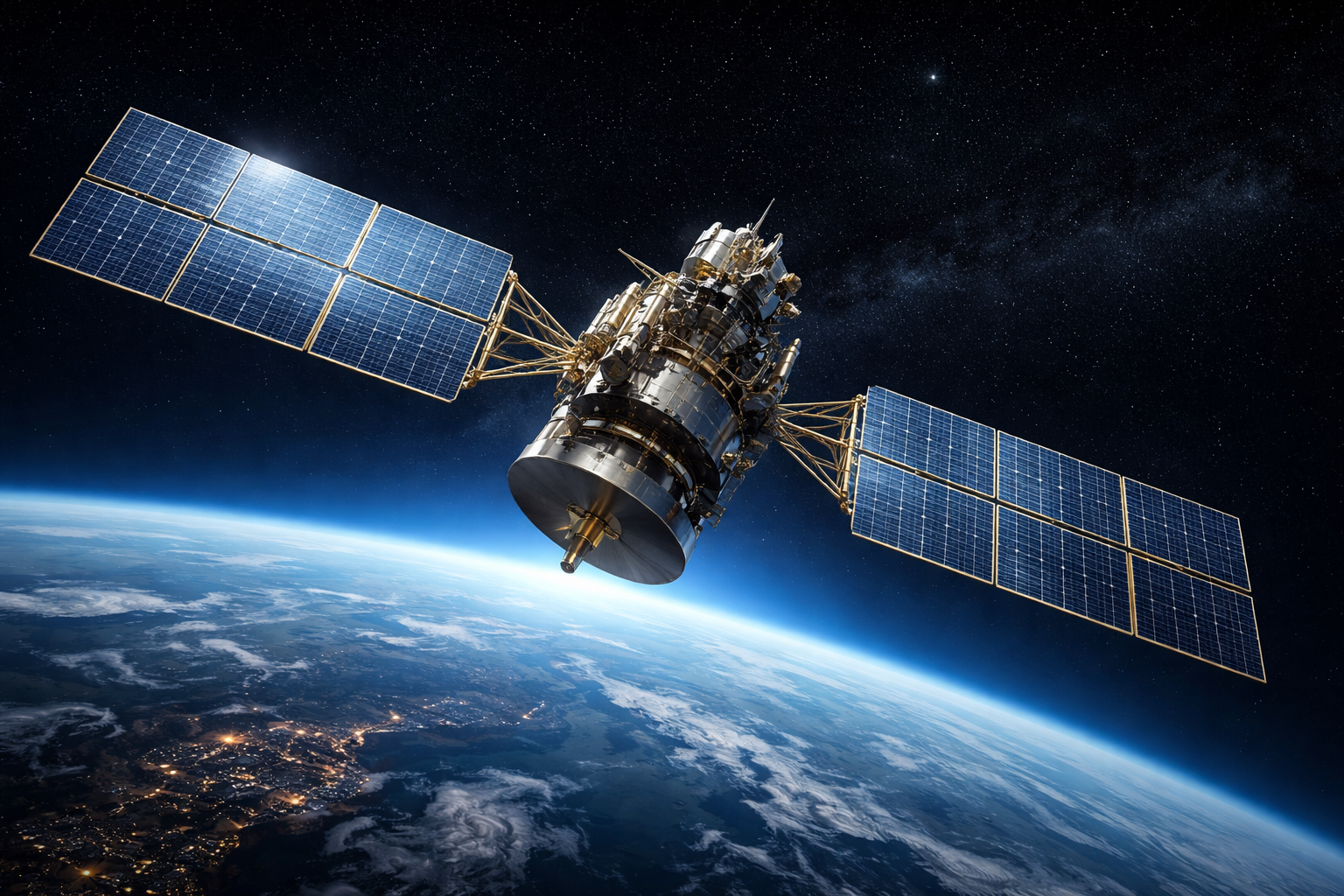 advanced satellite orbiting earth in space