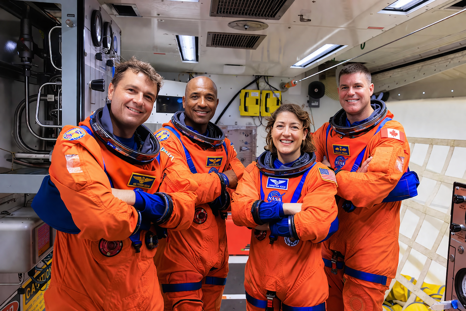 astronauts in training module portrait