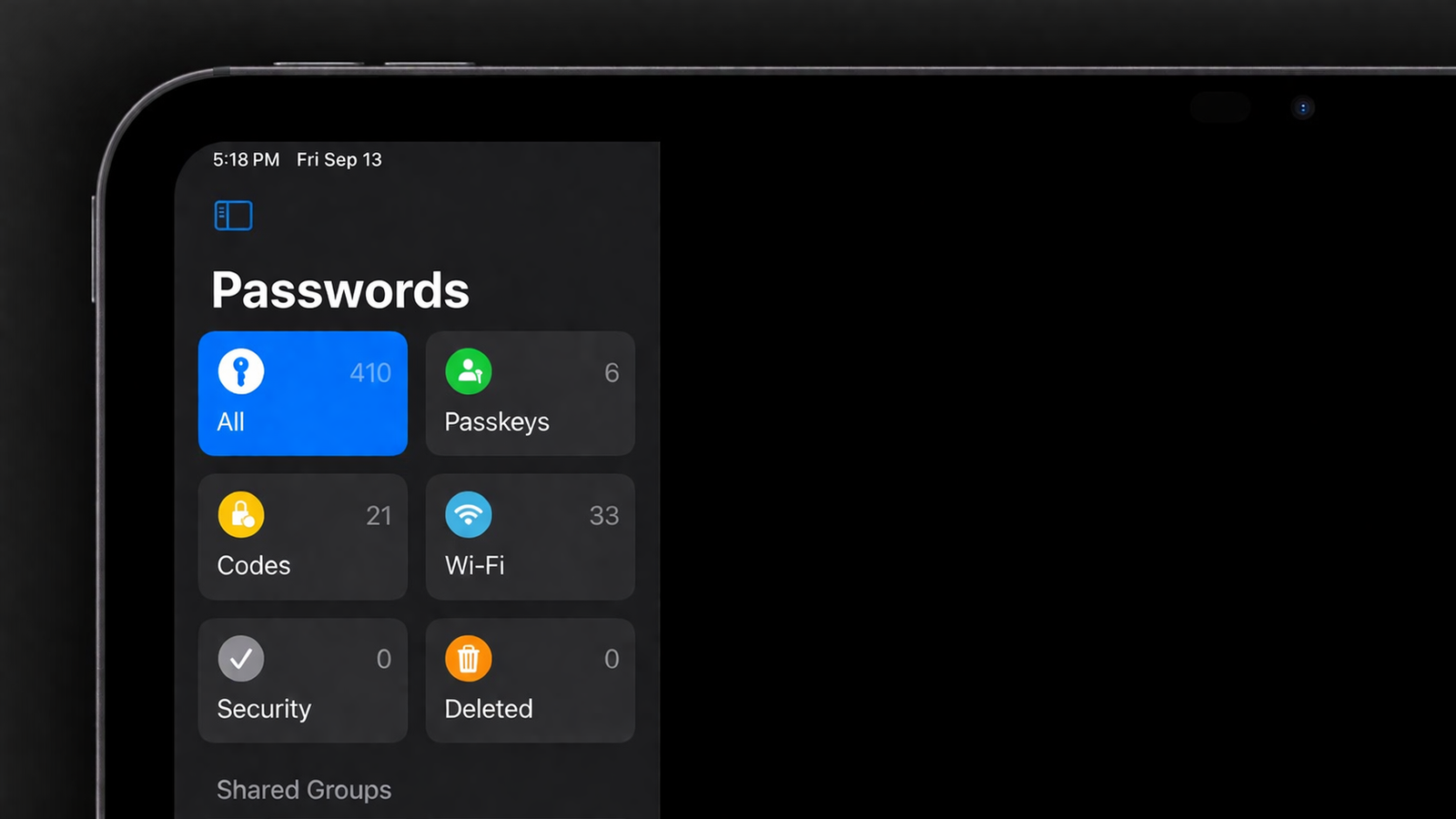 minimalist password manager interface in dark mode