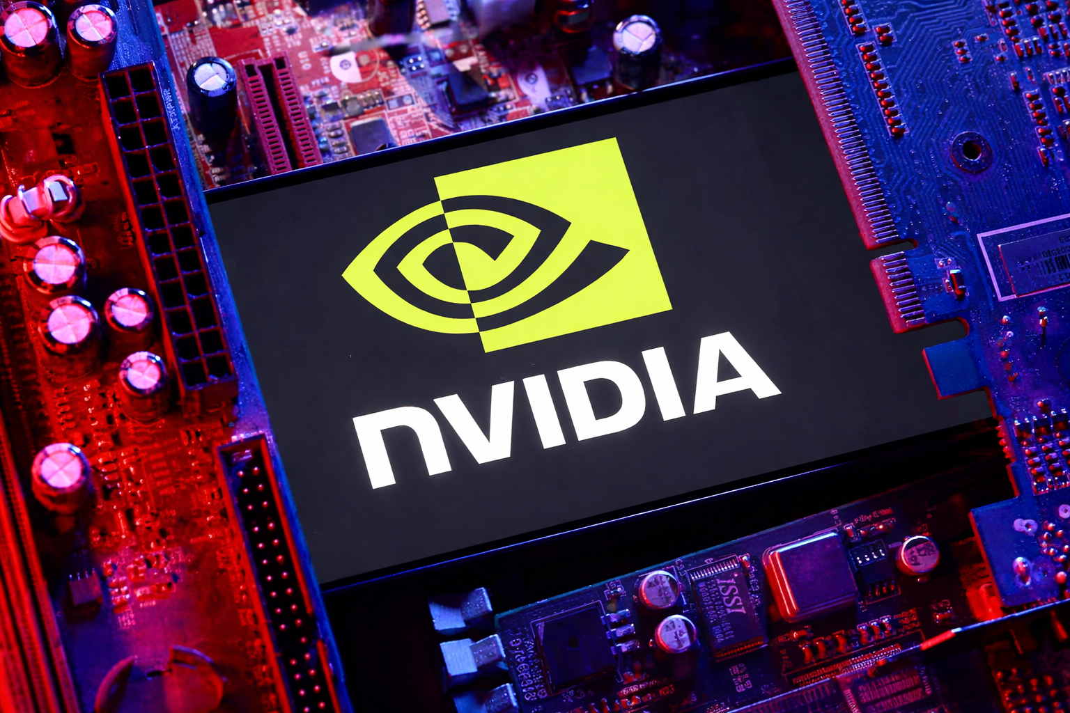 nvidia logo on a glowing motherboard