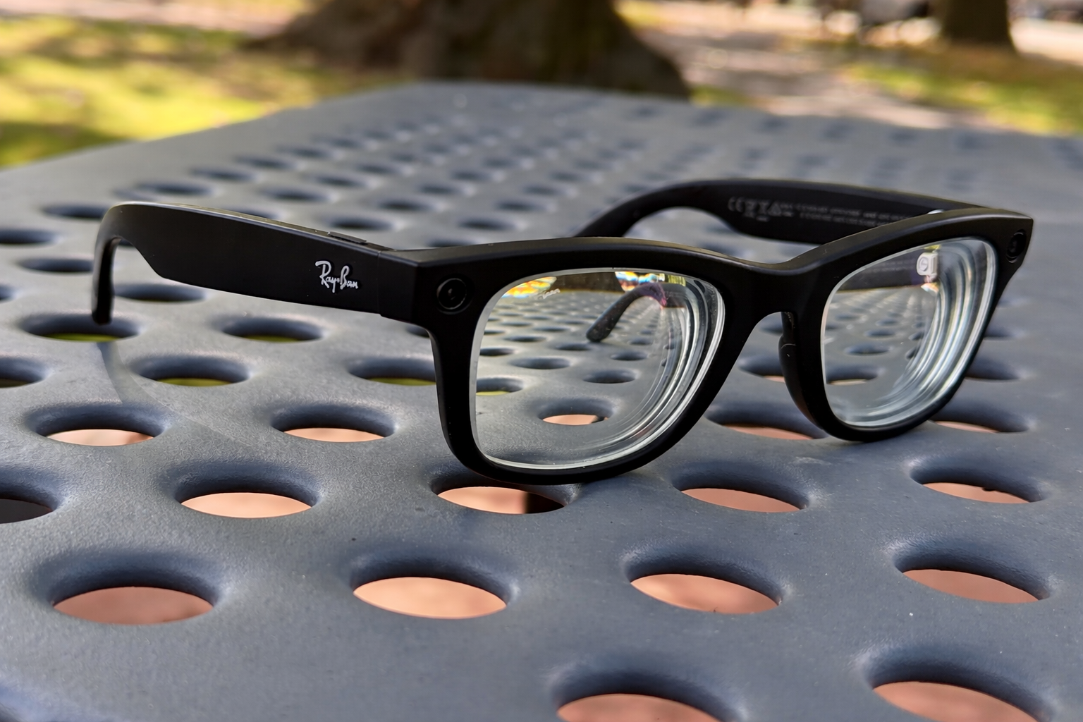 ray ban smart glasses on picnic table