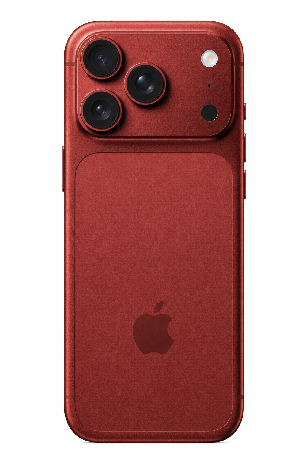 red smartphone with triple lens camera