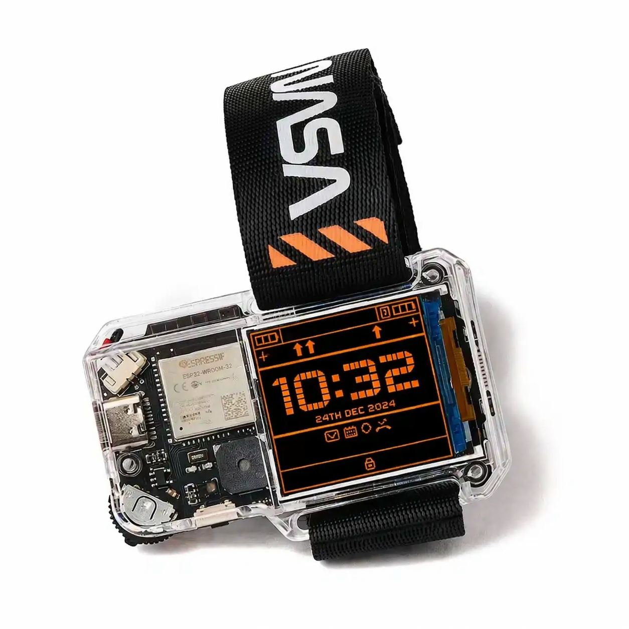 transparent smartwatch with nasa strap
